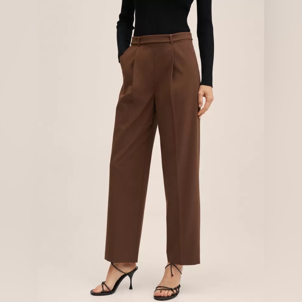 MANGO High Waist Straight Leg Trousers